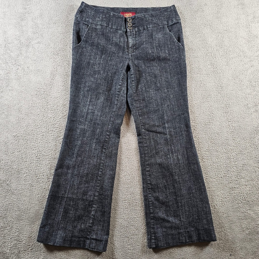 One 5 One Wide Leg Trouser Jeans Dark Wash Grey High Rise Seam Front Size 12 Y2K